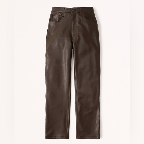 Curve Love Ultra High Rise 90s Straight Pant - Brown Vegan Leather, Size 14 NWT - Picture 1 of 5